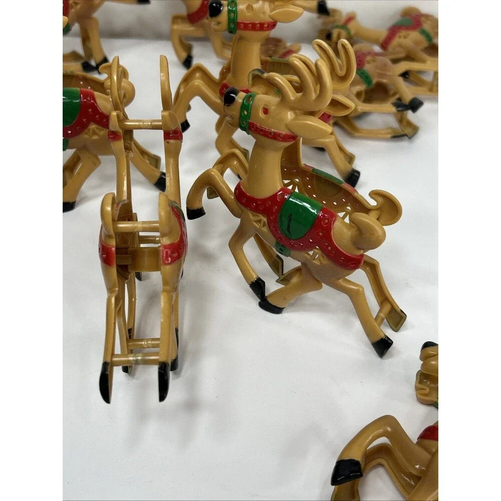 12 JSNY Reindeer Christmas Light Cover Plastic Harness Saddle Kitschy Vtg